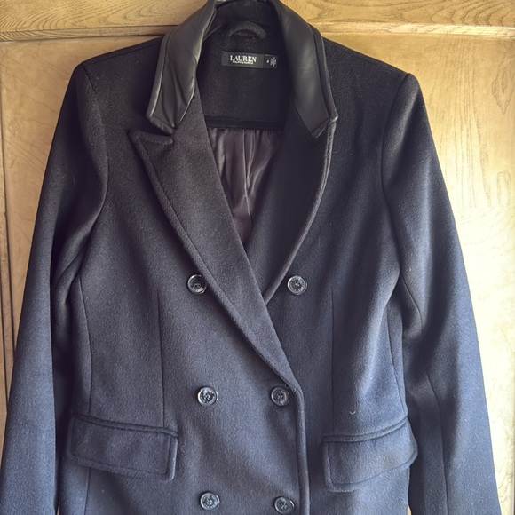 Lauren Ralph Lauren 🔥 Faux Leather Trim Double Breasted Reefer Coat - Picture 5 of 13